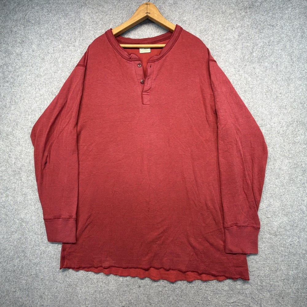 Vintage LL Bean Shirt Mens XL Tall Red River Driver Wool Blend Thermal Henley